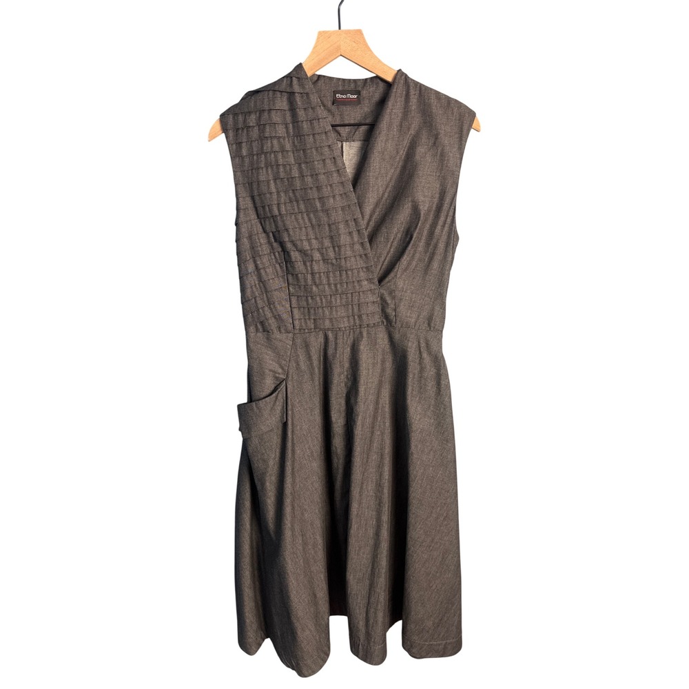 Etna Maar Gray Pleated Wrap Dress Asymmetrical Avant Garde Minimalist Midi